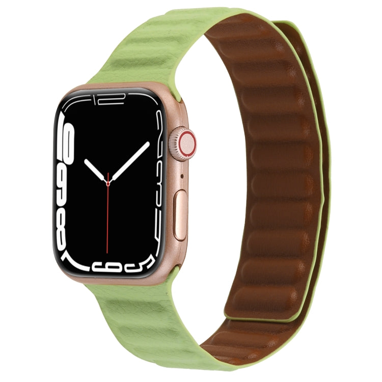 Magnetic Two-color Loop Slim Leather Watch Band For Apple Watch Ultra 49mm&Watch Ultra 2 49mm / Series 9&8&7 45mm / SE 3&SE 2&6&SE&5&4 44mm / 3&2&1 42mm(Grass Green) by bashfashion