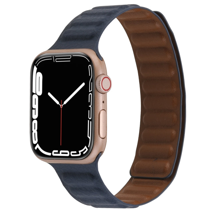 Magnetic Two-color Loop Slim Leather Watch Band For Apple Watch Ultra 49mm&Watch Ultra 2 49mm / Series 9&8&7 45mm / SE 3&SE 2&6&SE&5&4 44mm / 3&2&1 42mm(Indigo Blue) by bashfashion