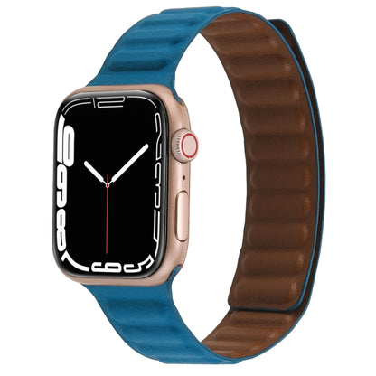 Magnetic Two-color Loop Slim Leather Watch Band For Apple Watch Ultra 49mm&Watch Ultra 2 49mm / Series 9&8&7 45mm / SE 3&SE 2&6&SE&5&4 44mm / 3&2&1 42mm(Cape Blue) by bashfashion
