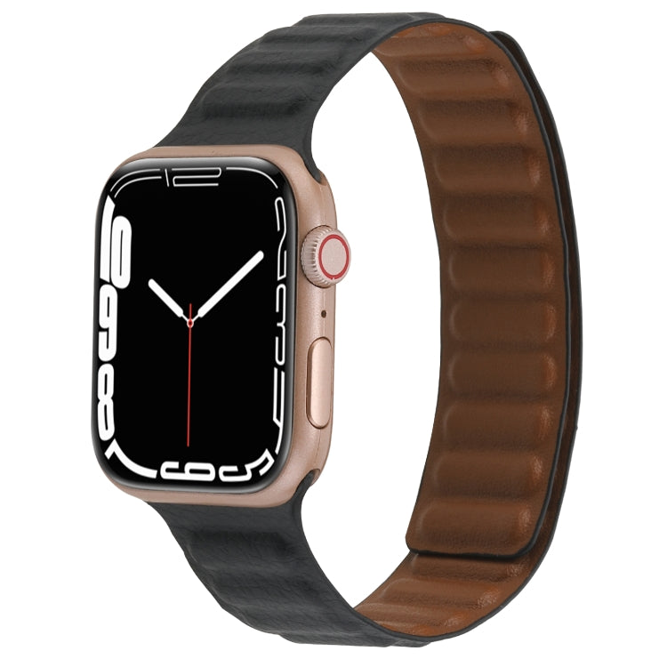 Magnetic Two-color Loop Slim Leather Watch Band For Apple Watch Ultra 49mm&Watch Ultra 2 49mm / Series 9&8&7 45mm / SE 3&SE 2&6&SE&5&4 44mm / 3&2&1 42mm(Black) by bashfashion