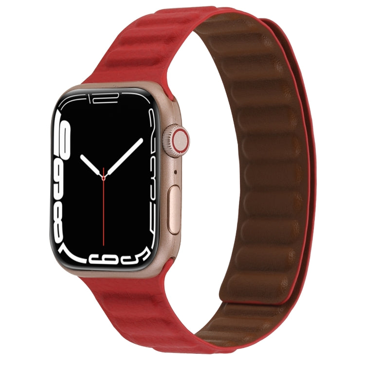 Magnetic Two-color Loop Slim Leather Watch Band For Apple Watch Ultra 49mm&Watch Ultra 2 49mm / Series 9&8&7 45mm / SE 3&SE 2&6&SE&5&4 44mm / 3&2&1 42mm(Red) by bashfashion