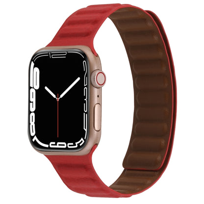 Magnetic Two-color Loop Slim Leather Watch Band For Apple Watch Ultra 49mm&Watch Ultra 2 49mm / Series 9&8&7 45mm / SE 3&SE 2&6&SE&5&4 44mm / 3&2&1 42mm(Red) by bashfashion