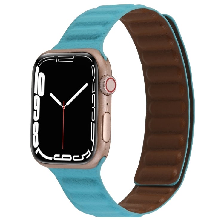 Magnetic Two-color Loop Slim Leather Watch Band For Apple Watch Ultra 49mm&Watch Ultra 2 49mm / Series 9&8&7 45mm / SE 3&SE 2&6&SE&5&4 44mm / 3&2&1 42mm(Lake Blue) by bashfashion