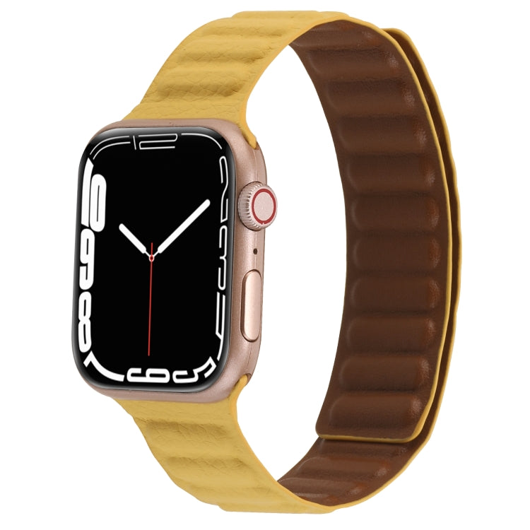 Magnetic Two-color Loop Slim Leather Watch Band For Apple Watch Ultra 49mm&Watch Ultra 2 49mm / Series 9&8&7 45mm / SE 3&SE 2&6&SE&5&4 44mm / 3&2&1 42mm(Yellow) by bashfashion