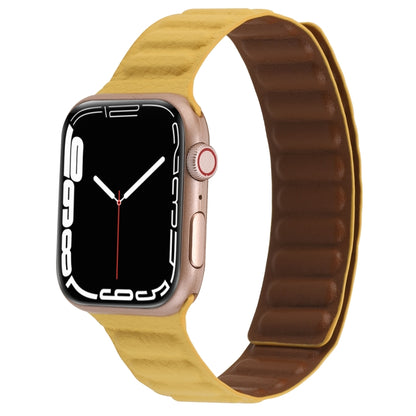 Magnetic Two-color Loop Slim Leather Watch Band For Apple Watch Ultra 49mm&Watch Ultra 2 49mm / Series 9&8&7 45mm / SE 3&SE 2&6&SE&5&4 44mm / 3&2&1 42mm(Yellow) by bashfashion