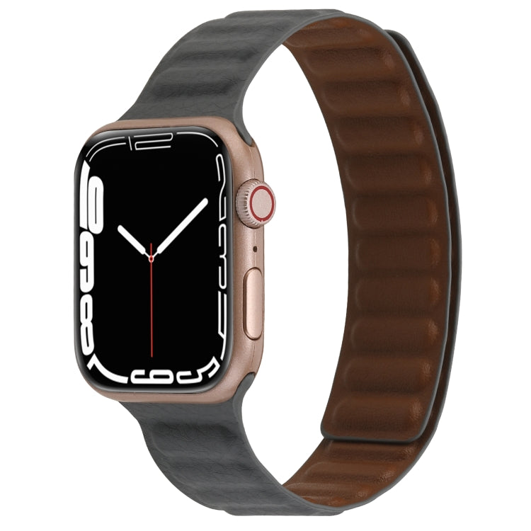 Magnetic Two-color Loop Slim Leather Watch Band For Apple Watch Ultra 49mm&Watch Ultra 2 49mm / Series 9&8&7 45mm / SE 3&SE 2&6&SE&5&4 44mm / 3&2&1 42mm(Grey) by bashfashion