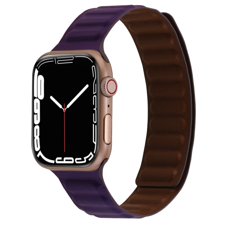 Magnetic Two-color Loop Slim Leather Watch Band For Apple Watch Ultra 49mm&Watch Ultra 2 49mm / Series 9&8&7 45mm / SE 3&SE 2&6&SE&5&4 44mm / 3&2&1 42mm(Crimson Cherry) by bashfashion