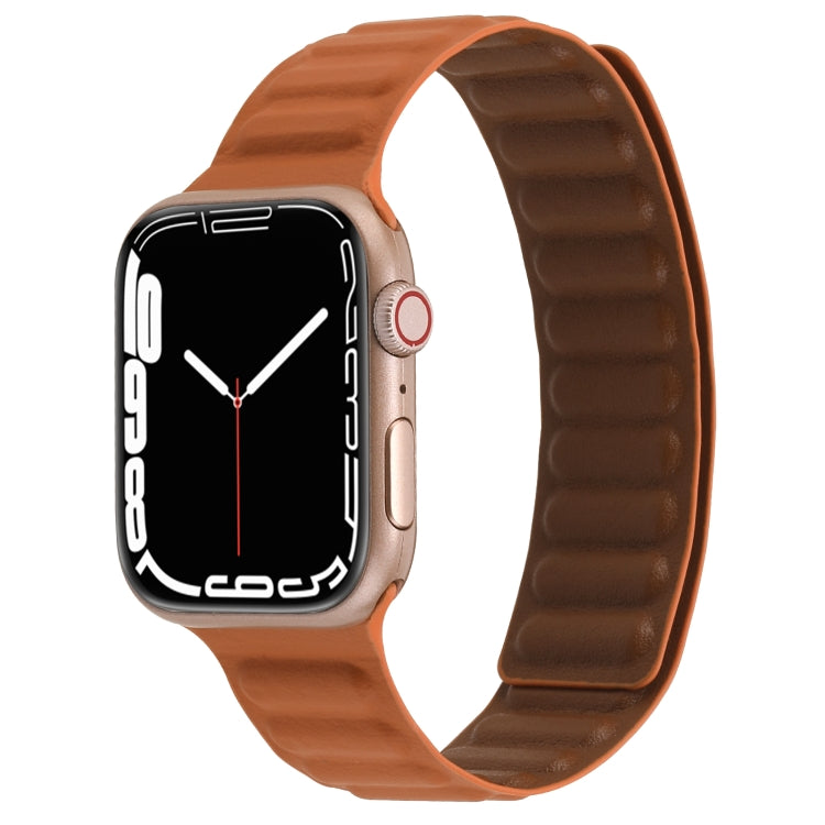 Magnetic Two-color Loop Slim Leather Watch Band For Apple Watch Ultra 49mm&Watch Ultra 2 49mm / Series 9&8&7 45mm / SE 3&SE 2&6&SE&5&4 44mm / 3&2&1 42mm(Golden Brown) by bashfashion