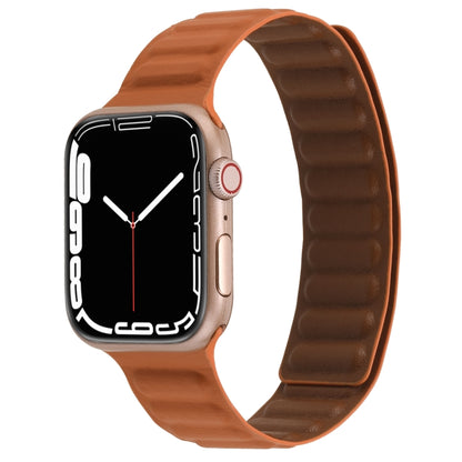 Magnetic Two-color Loop Slim Leather Watch Band For Apple Watch Ultra 49mm&Watch Ultra 2 49mm / Series 9&8&7 45mm / SE 3&SE 2&6&SE&5&4 44mm / 3&2&1 42mm(Golden Brown) by bashfashion