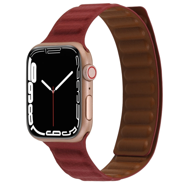 Magnetic Two-color Loop Slim Leather Watch Band For Apple Watch Ultra 49mm&Watch Ultra 2 49mm / Series 9&8&7 45mm / SE 3&SE 2&6&SE&5&4 44mm / 3&2&1 42mm(Wine Red) by bashfashion