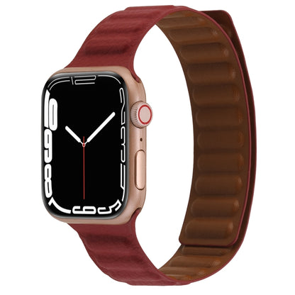 Magnetic Two-color Loop Slim Leather Watch Band For Apple Watch Ultra 49mm&Watch Ultra 2 49mm / Series 9&8&7 45mm / SE 3&SE 2&6&SE&5&4 44mm / 3&2&1 42mm(Wine Red) by bashfashion