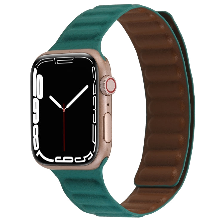 Magnetic Two-color Loop Slim Leather Watch Band For Apple Watch Ultra 49mm&Watch Ultra 2 49mm / Series 9&8&7 45mm / SE 3&SE 2&6&SE&5&4 44mm / 3&2&1 42mm(Malachite Green) by bashfashion