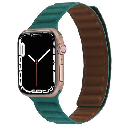 Magnetic Two-color Loop Slim Leather Watch Band For Apple Watch Ultra 49mm&Watch Ultra 2 49mm / Series 9&8&7 45mm / SE 3&SE 2&6&SE&5&4 44mm / 3&2&1 42mm(Malachite Green) by bashfashion