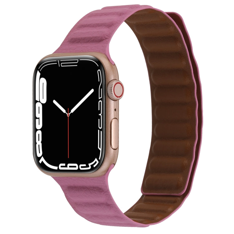 Magnetic Two-color Loop Slim Leather Watch Band For Apple Watch Ultra 49mm&Watch Ultra 2 49mm / Series 9&8&7 45mm / SE 3&SE 2&6&SE&5&4 44mm / 3&2&1 42mm(Rose Pink) by bashfashion