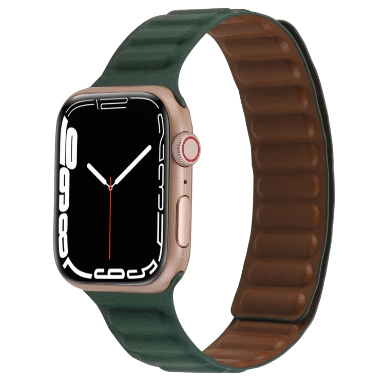 Magnetic Two-color Loop Slim Leather Watch Band For Apple Watch Ultra 49mm&Watch Ultra 2 49mm / Series 9&8&7 45mm / SE 3&SE 2&6&SE&5&4 44mm / 3&2&1 42mm(Fir Green) by bashfashion