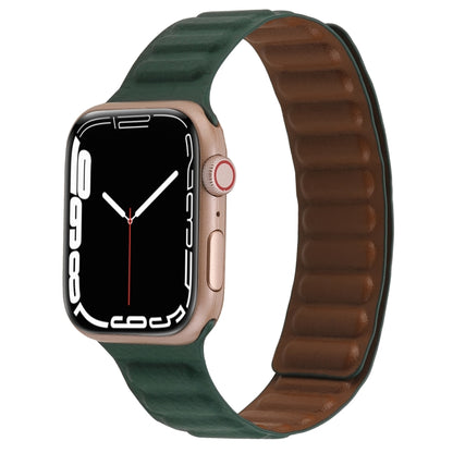 Magnetic Two-color Loop Slim Leather Watch Band For Apple Watch Ultra 49mm&Watch Ultra 2 49mm / Series 9&8&7 45mm / SE 3&SE 2&6&SE&5&4 44mm / 3&2&1 42mm(Fir Green) by bashfashion