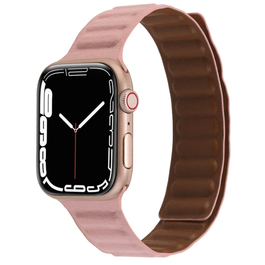 Magnetic Two-color Loop Slim Leather Watch Band For Apple Watch Series 9&8&7 41mm / SE 3&SE 2&6&SE&5&4 40mm / 3&2&1 38mm(Pink) by bashfashion