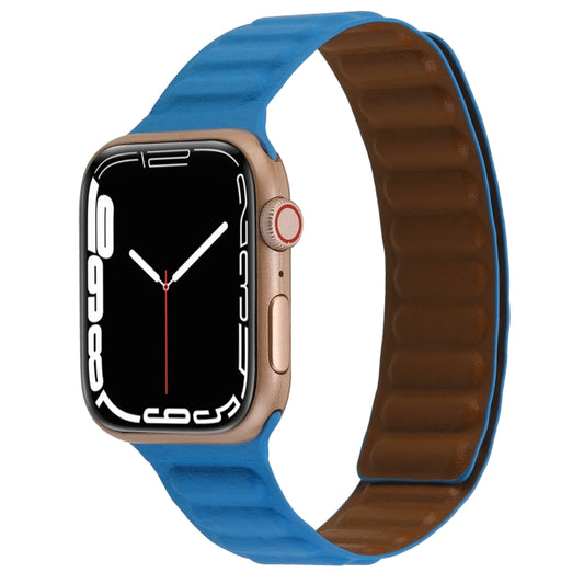 Magnetic Two-color Loop Slim Leather Watch Band For Apple Watch Series 9&8&7 41mm / SE 3&SE 2&6&SE&5&4 40mm / 3&2&1 38mm(Chrysanthemum Blue) by bashfashion