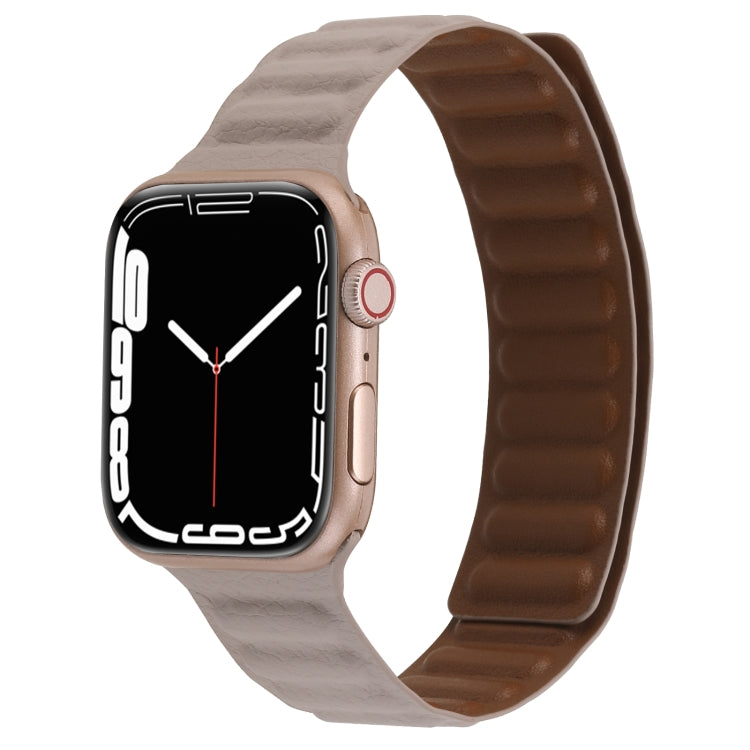 Magnetic Two-color Loop Slim Leather Watch Band For Apple Watch Series 9&8&7 41mm / SE 3&SE 2&6&SE&5&4 40mm / 3&2&1 38mm(Khaki) by bashfashion