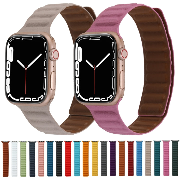 Magnetic Two-color Loop Slim Leather Watch Band For Apple Watch Series 9&8&7 41mm / SE 3&SE 2&6&SE&5&4 40mm / 3&2&1 38mm(Pink) by bashfashion