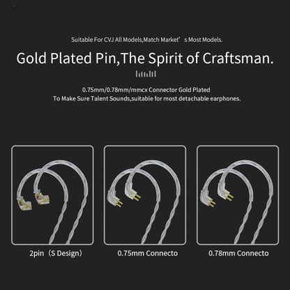 CVJ V7 1.25m 4-Cores Silver-plated 3.5mm Elbow Earphone Cable, Model:0.78mm No Mic(Silver) by CVJ