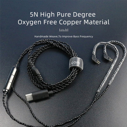 CVJ V6.TC 1.25m Type-C Digital Decoding Oxygen-free Copper Earphone Cable, Style:0.78mm(Black) by CVJ