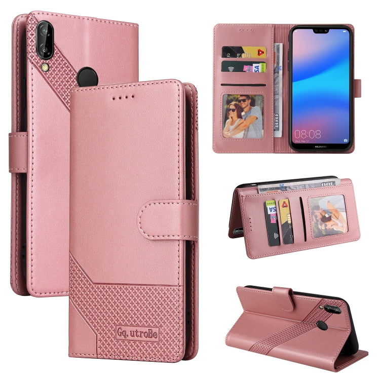 For Huawei P20 Lite GQUTROBE Skin Feel Magnetic Leather Phone Case(Rose Gold) by GQUTROBE