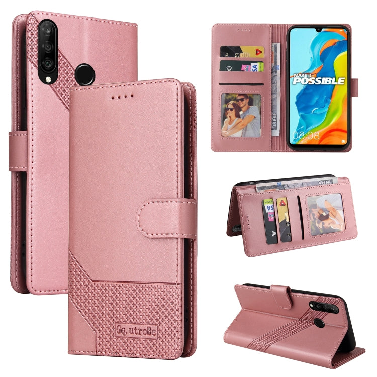 For Huawei P30 Lite GQUTROBE Skin Feel Magnetic Leather Phone Case(Rose Gold) by GQUTROBE