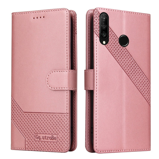 For Huawei P30 Lite GQUTROBE Skin Feel Magnetic Leather Phone Case(Rose Gold) by GQUTROBE