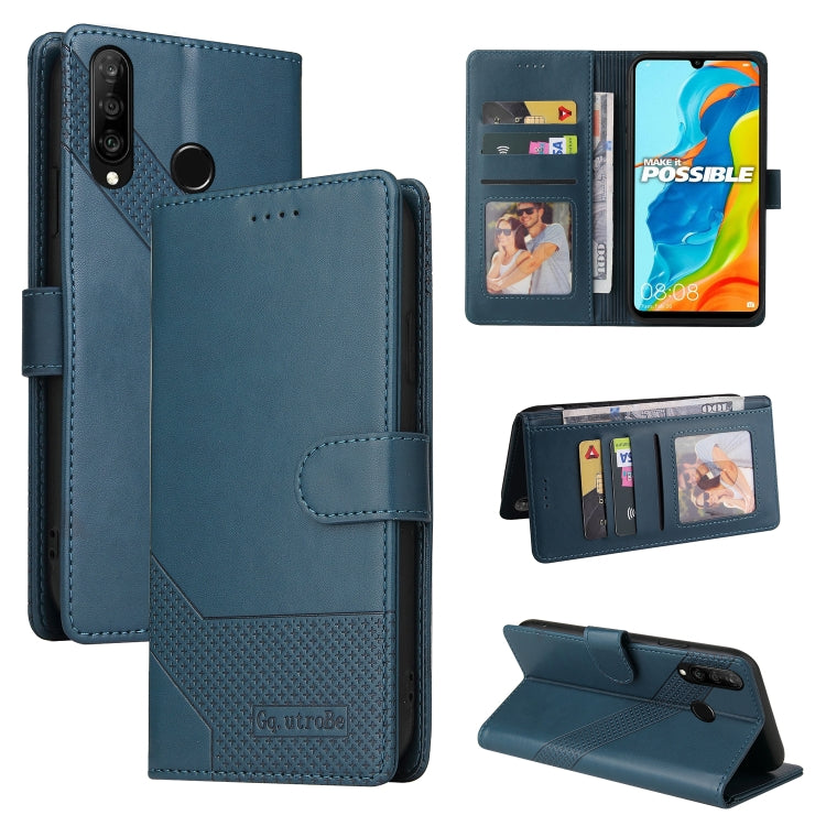 For Huawei P30 Lite GQUTROBE Skin Feel Magnetic Leather Phone Case(Blue) by GQUTROBE