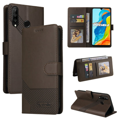 For Huawei P30 Lite GQUTROBE Skin Feel Magnetic Leather Phone Case(Brown) by GQUTROBE