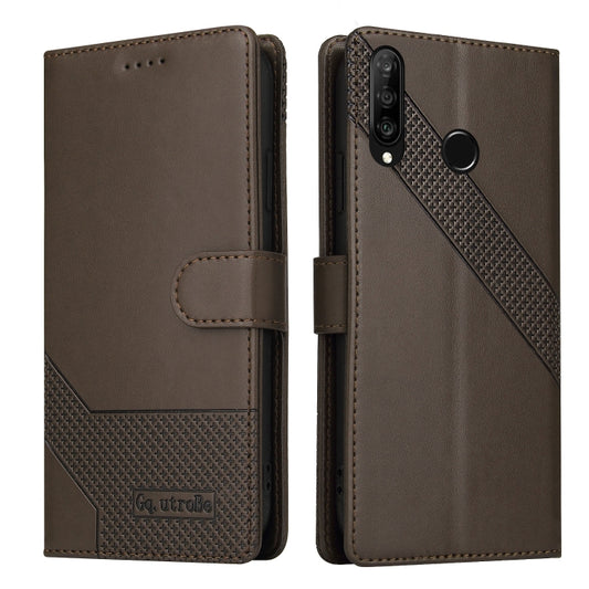 For Huawei P30 Lite GQUTROBE Skin Feel Magnetic Leather Phone Case(Brown) by GQUTROBE