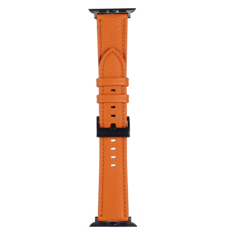Litchi Texture Leather Watch Band For Apple Watch Ultra 49mm&Watch Ultra 2 49mm / Series 9&8&7 45mm / SE 3&SE 2&6&SE&5&4 44mm / 3&2&1 42mm(Orange) by bashfashion