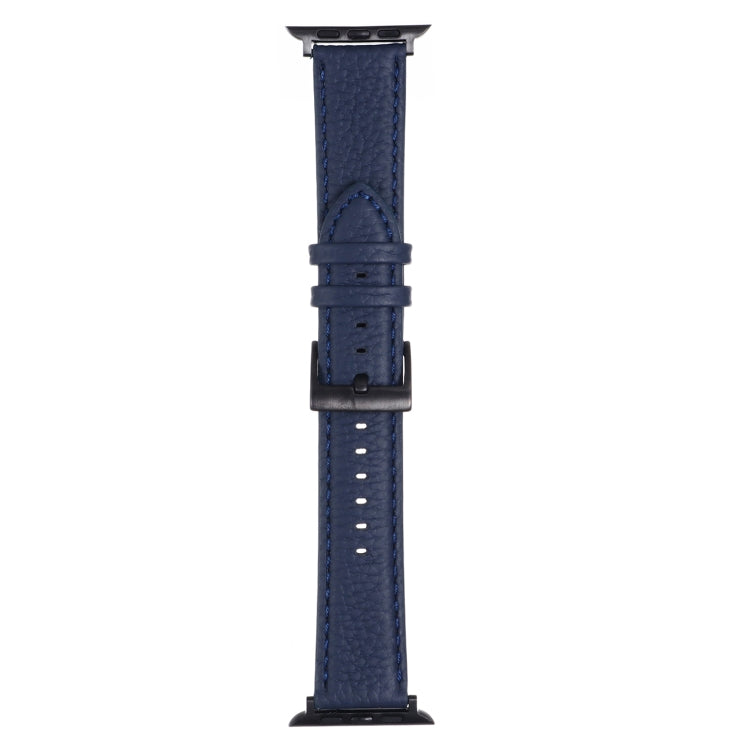 Litchi Texture Leather Watch Band For Apple Watch Ultra 49mm&Watch Ultra 2 49mm / Series 9&8&7 45mm / SE 3&SE 2&6&SE&5&4 44mm / 3&2&1 42mm(Midnight Blue) by bashfashion