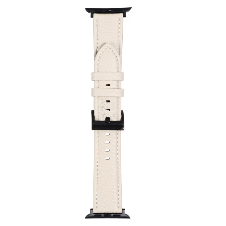 Litchi Texture Leather Watch Band For Apple Watch Ultra 49mm&Watch Ultra 2 49mm / Series 9&8&7 45mm / SE 3&SE 2&6&SE&5&4 44mm / 3&2&1 42mm(Starlight White) by bashfashion