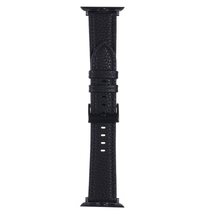 Litchi Texture Leather Watch Band For Apple Watch Ultra 49mm&Watch Ultra 2 49mm / Series 9&8&7 45mm / SE 3&SE 2&6&SE&5&4 44mm / 3&2&1 42mm(Black) by bashfashion