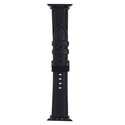 Litchi Texture Leather Watch Band For Apple Watch Ultra 49mm&Watch Ultra 2 49mm / Series 9&8&7 45mm / SE 3&SE 2&6&SE&5&4 44mm / 3&2&1 42mm(Black) by bashfashion