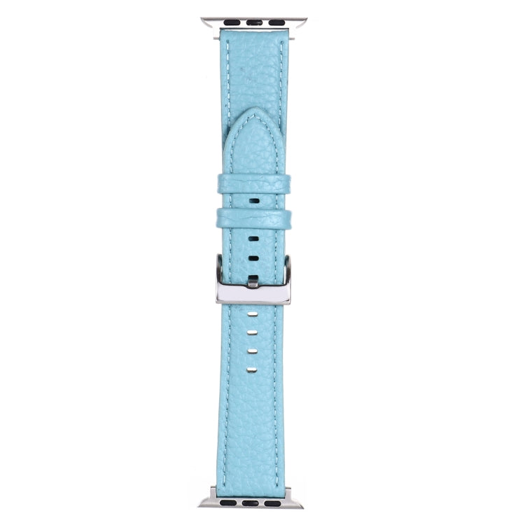 Litchi Texture Leather Watch Band For Apple Watch Ultra 49mm&Watch Ultra 2 49mm / Series 9&8&7 45mm / SE 3&SE 2&6&SE&5&4 44mm / 3&2&1 42mm(Light Blue) by bashfashion