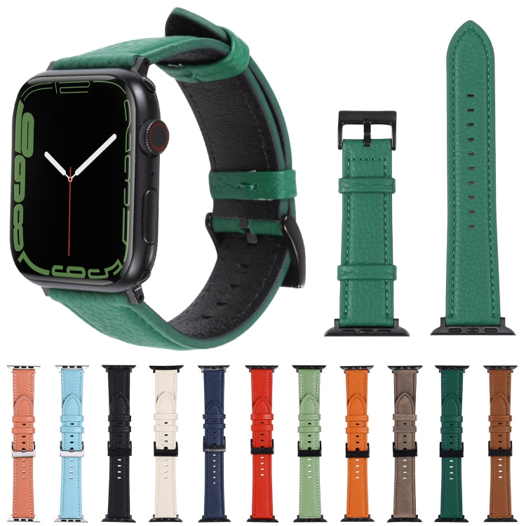 Litchi Texture Leather Watch Band For Apple Watch Ultra 49mm&Watch Ultra 2 49mm / Series 9&8&7 45mm / SE 3&SE 2&6&SE&5&4 44mm / 3&2&1 42mm(Midnight Blue) by bashfashion