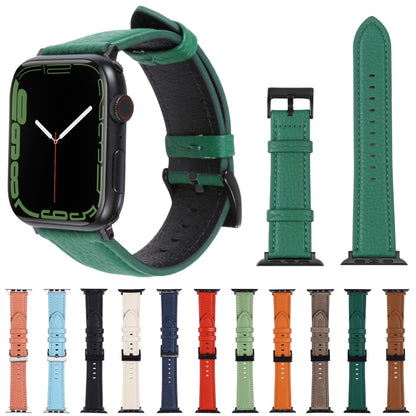 Litchi Texture Leather Watch Band For Apple Watch Ultra 49mm&Watch Ultra 2 49mm / Series 9&8&7 45mm / SE 3&SE 2&6&SE&5&4 44mm / 3&2&1 42mm(Midnight Blue) by bashfashion