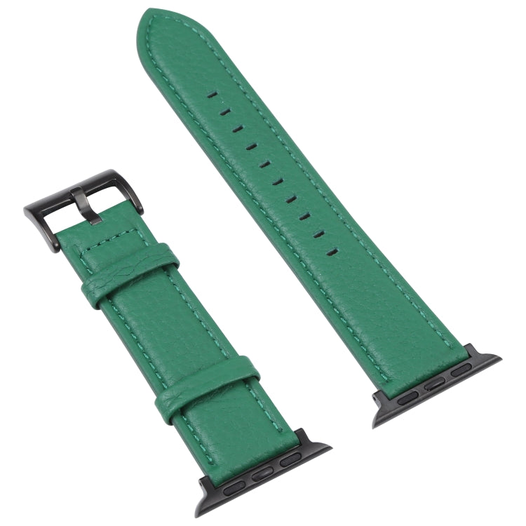 Litchi Texture Leather Watch Band For Apple Watch Ultra 49mm&Watch Ultra 2 49mm / Series 9&8&7 45mm / SE 3&SE 2&6&SE&5&4 44mm / 3&2&1 42mm(Dark Green) by bashfashion