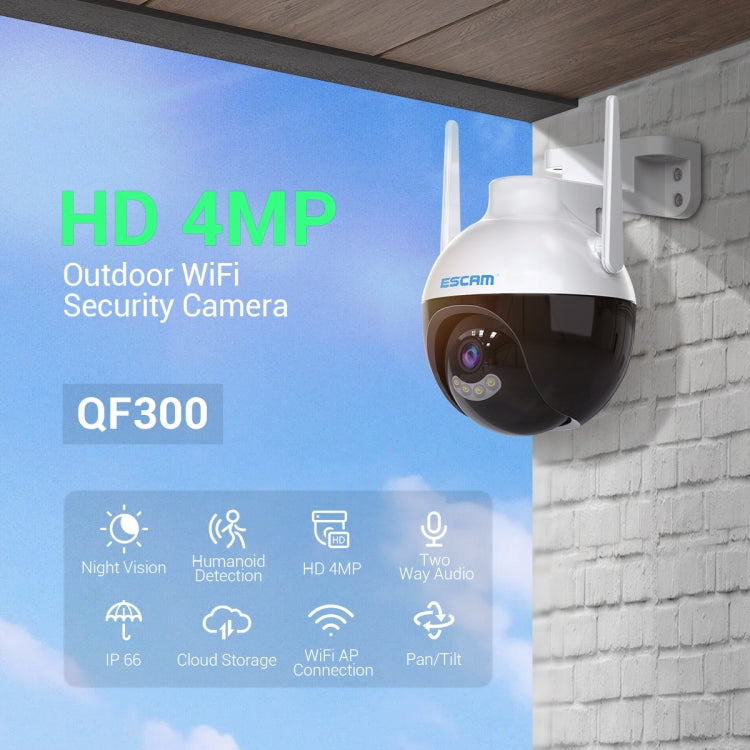 ESCAM QF300 4MP Smart WiFi IP Camera Support AI Humanoid Detection/Auto Tracking/Cloud Storage/Two-way Voice Night Vision, Plug Type:AU Plug by bashfashion