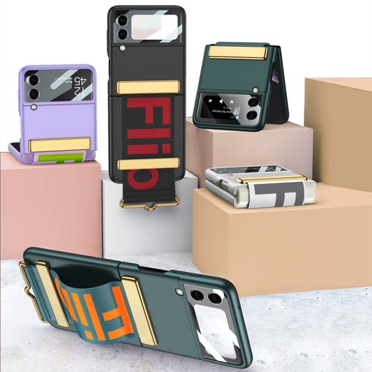 For Samsung Galaxy Z Flip4 GKK Ultra-thin Full Coverage Phone Flip Case with Wristband(Black) by GKK