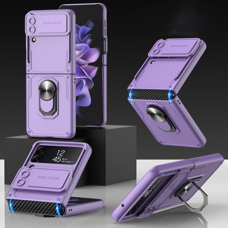 For Samsung Galaxy Z Flip4 GKK Carbon Brazing Pattern Shockproof Armor PC Phone Case with Ring Holder(Purple) by GKK