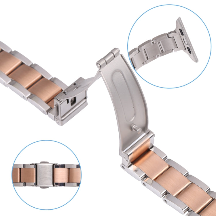 Three Beads Metal Watch Band For Apple Watch Ultra 49mm&Watch Ultra 2 49mm / Series 9&8&7 45mm / SE 3&SE 2&6&SE&5&4 44mm / 3&2&1 42mm(Silver and Rose Gold) by bashfashion