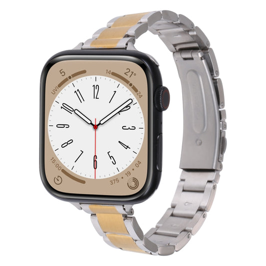 Three Beads Metal Watch Band For Apple Watch Ultra 49mm&Watch Ultra 2 49mm / Series 9&8&7 45mm / SE 3&SE 2&6&SE&5&4 44mm / 3&2&1 42mm(Silver and Gold) by bashfashion