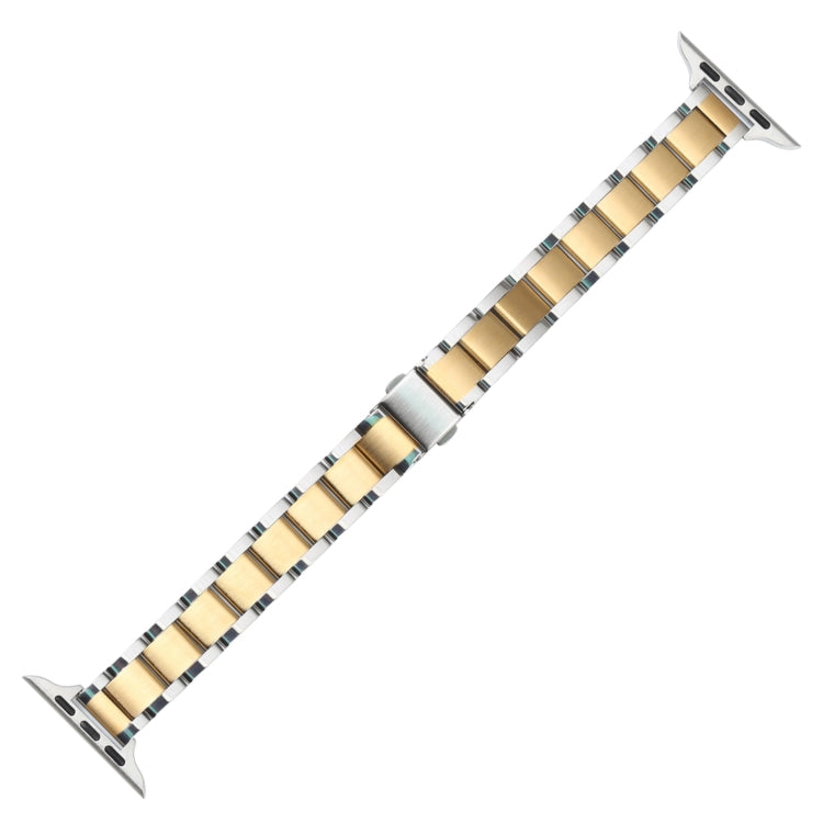 Three Beads Metal Watch Band For Apple Watch Ultra 49mm&Watch Ultra 2 49mm / Series 9&8&7 45mm / SE 3&SE 2&6&SE&5&4 44mm / 3&2&1 42mm(Silver and Gold) by bashfashion