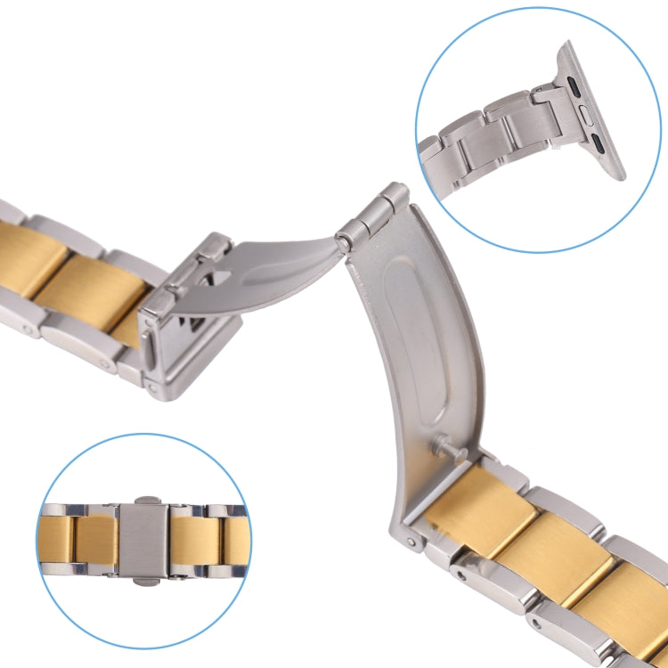 Three Beads Metal Watch Band For Apple Watch Series 9&8&7 41mm / SE 3&SE 2&6&SE&5&4 40mm / 3&2&1 38mm(Silver and Gold) by bashfashion
