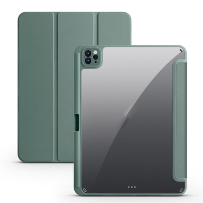 Acrylic 3-folding Smart Leather Tablet Case For iPad Air 2022/2020/Pro 11 2021/2020/2018(Dark Green) by bashfashion