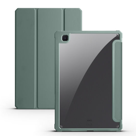For Samsung Galaxy Tab S6 Lite 2020/2022 Acrylic 3-folding Smart Leather Tablet Case(Dark Green) by bashfashion